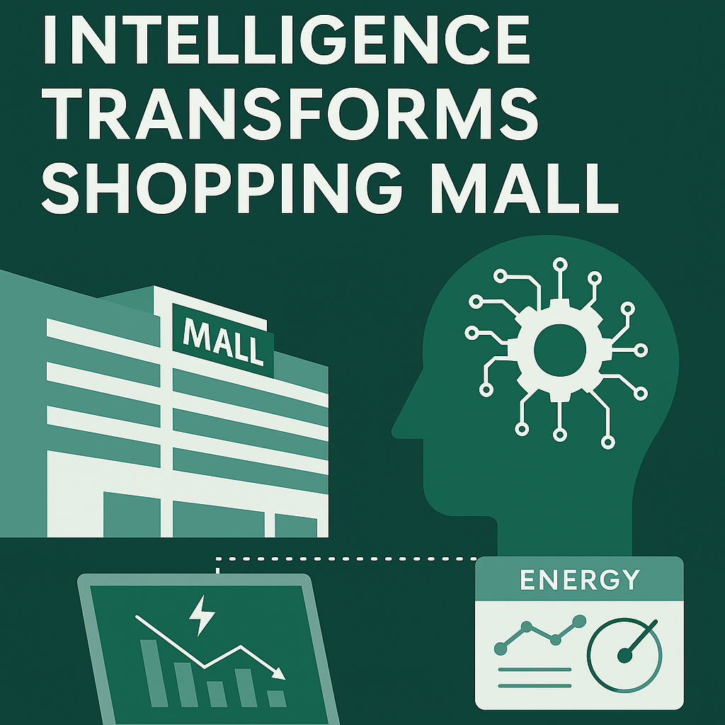 Flat design illustration of smart building HVAC system with AI energy management.