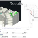 3D BIM model and HVAC ducting layout of Mobini Hospital with equipment sizing summary for fan coil and AHU systems.