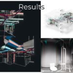 Combined BIM model views and VR outputs from MEP system design in hospital project.