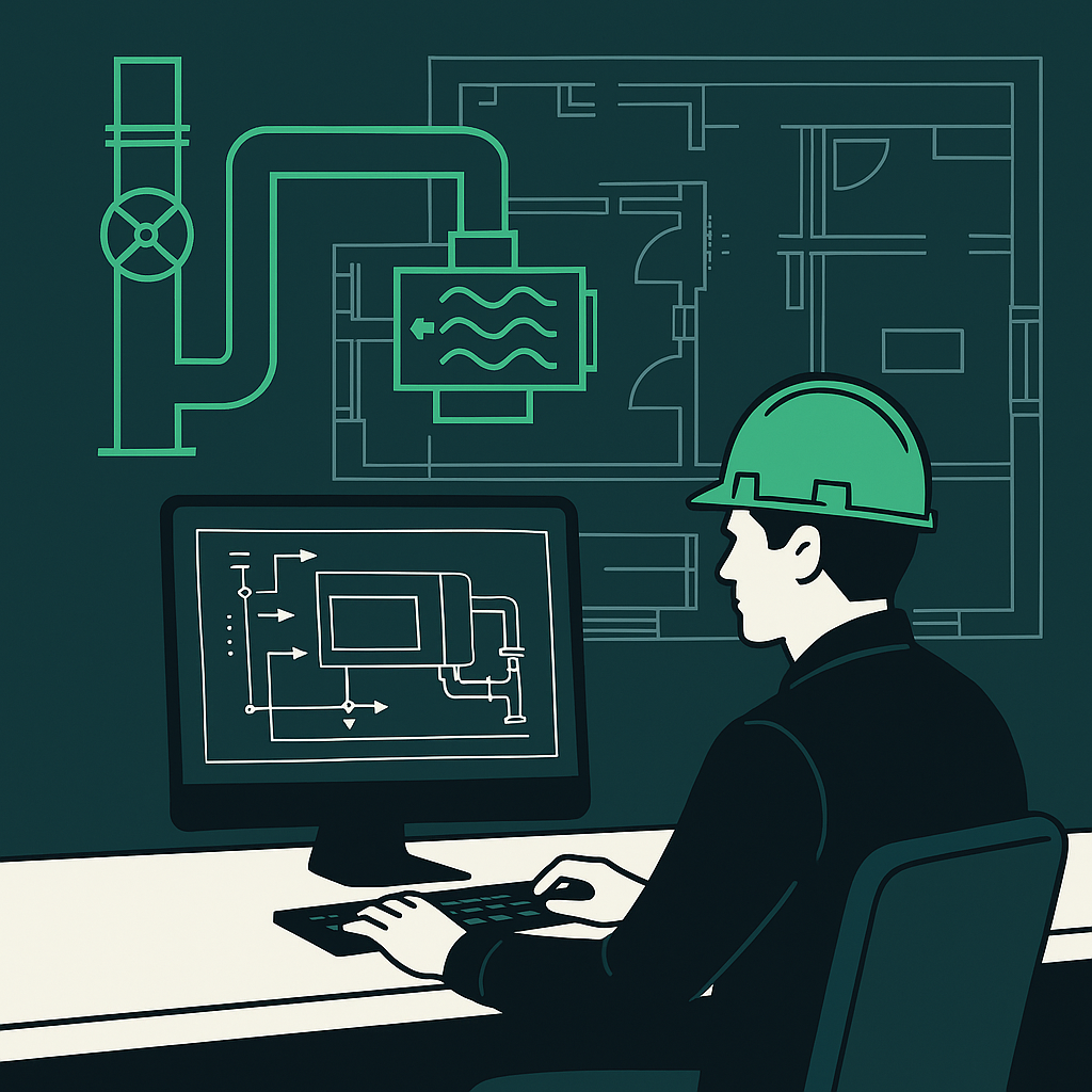 AI-powered smart HVAC system visualization in a commercial shopping mall environment.